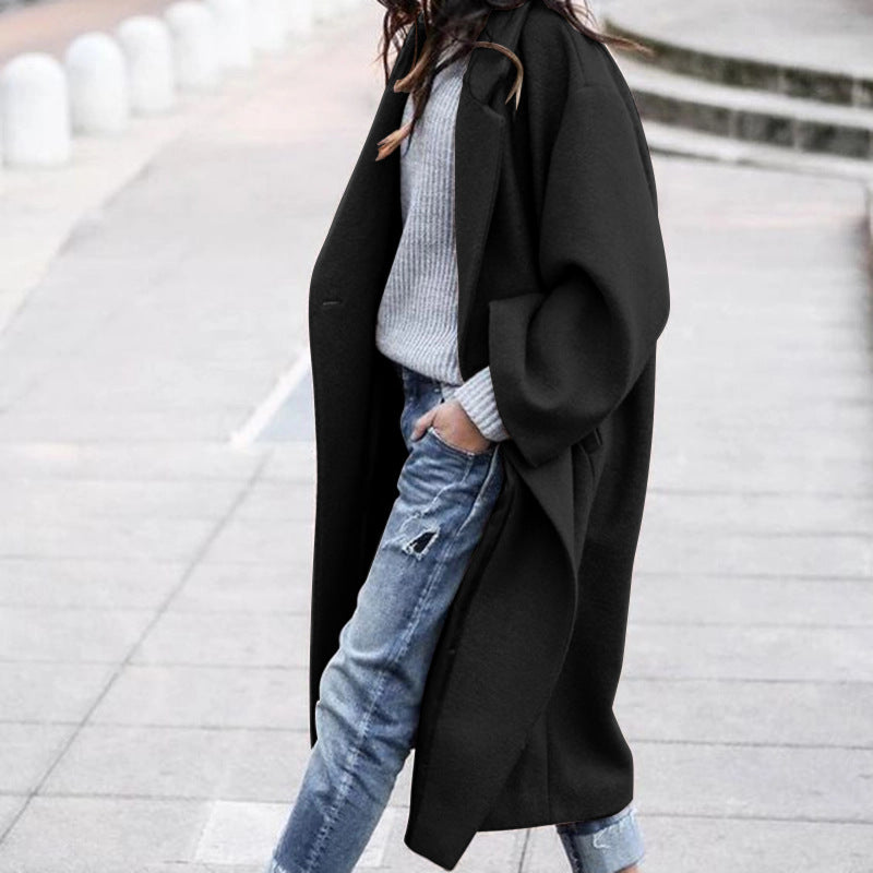 casual fall outfits Coat Autumn and Winter Women's Casual Long Solid Color Warm Woolen Coat