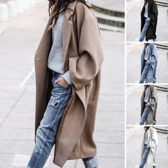 casual fall outfits Coat Autumn and Winter Women's Casual Long Solid Color Warm Woolen Coat