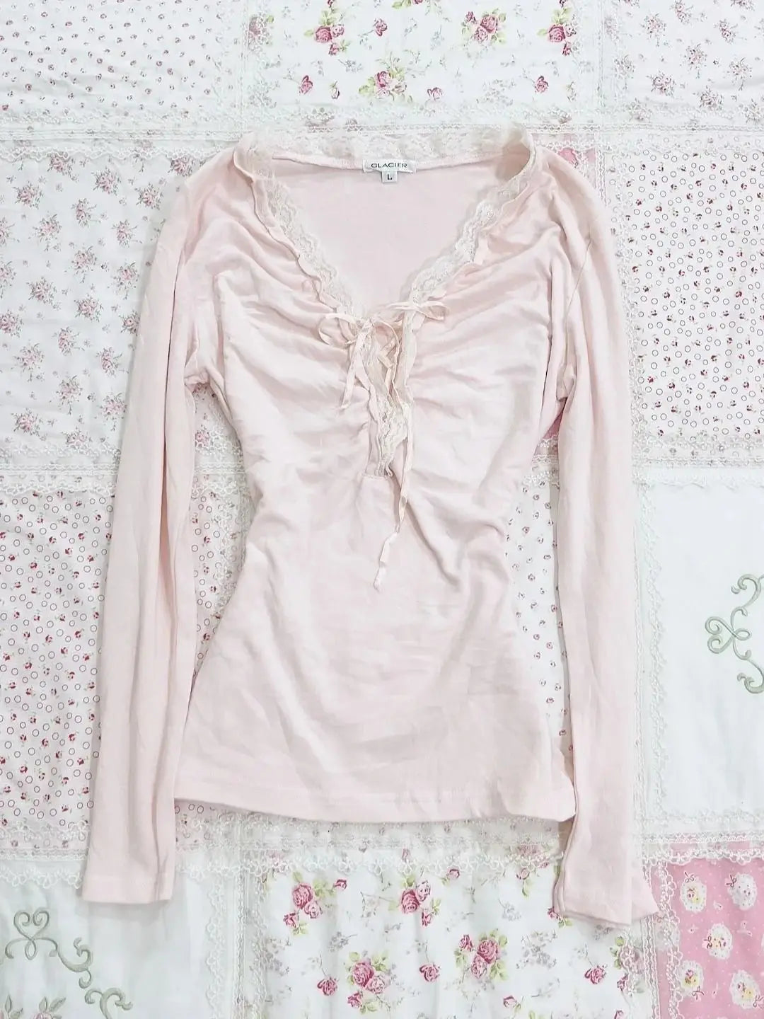 BXOXO Pink T-shirt Long sleeves Sweet Girl Clothes Lace Bandage High waist Hot Vintage 90s Clothes T shirts Femme Crop Top Kawaii Tops