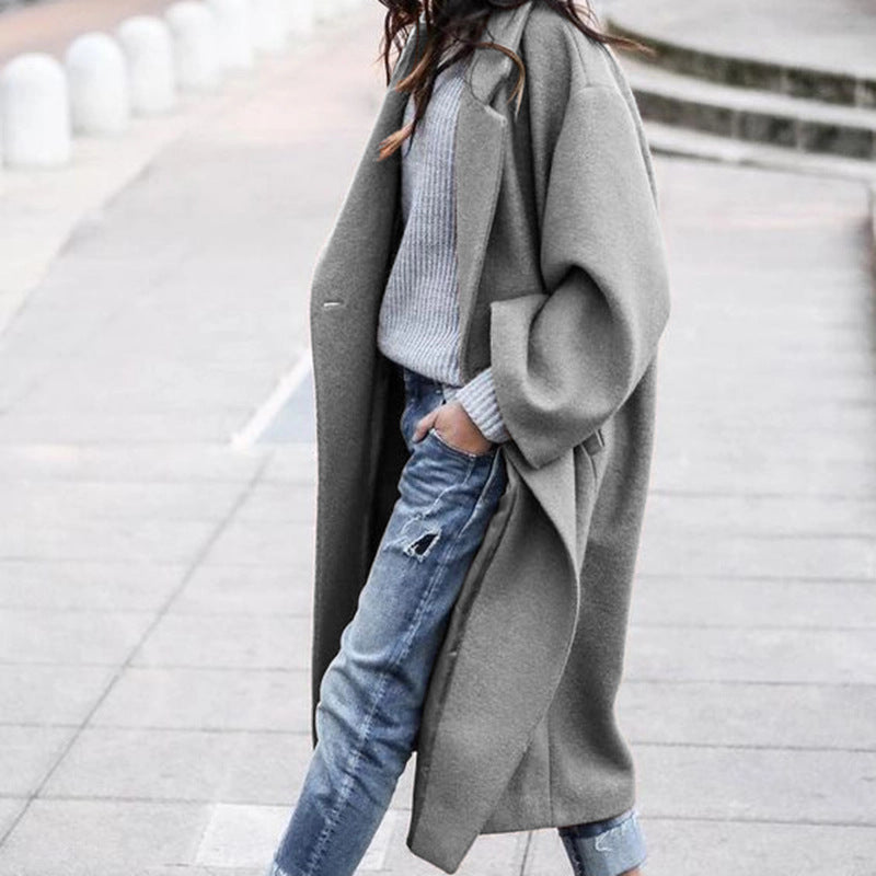 outfit inspo fall Autumn and Winter New Women's Casual Long Solid Color Warm Woolen Coat
