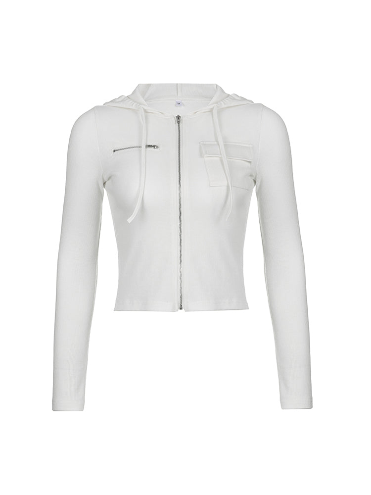 BXOXO - summer inspo Solid Basic Casual Zipper Pocket Slim Long Sleeve Hooded Jackets Women Spring Autumn