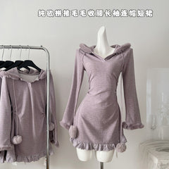 BXOXO - summer inspo Hooded Dress For Women 2025 Autumn New Korean Style Fashion Long Sleeve Slim Fit Dress Temperament Casual Dresses