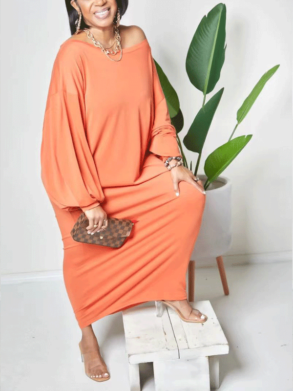 Solid Batwing Sleeve Maxi Dress