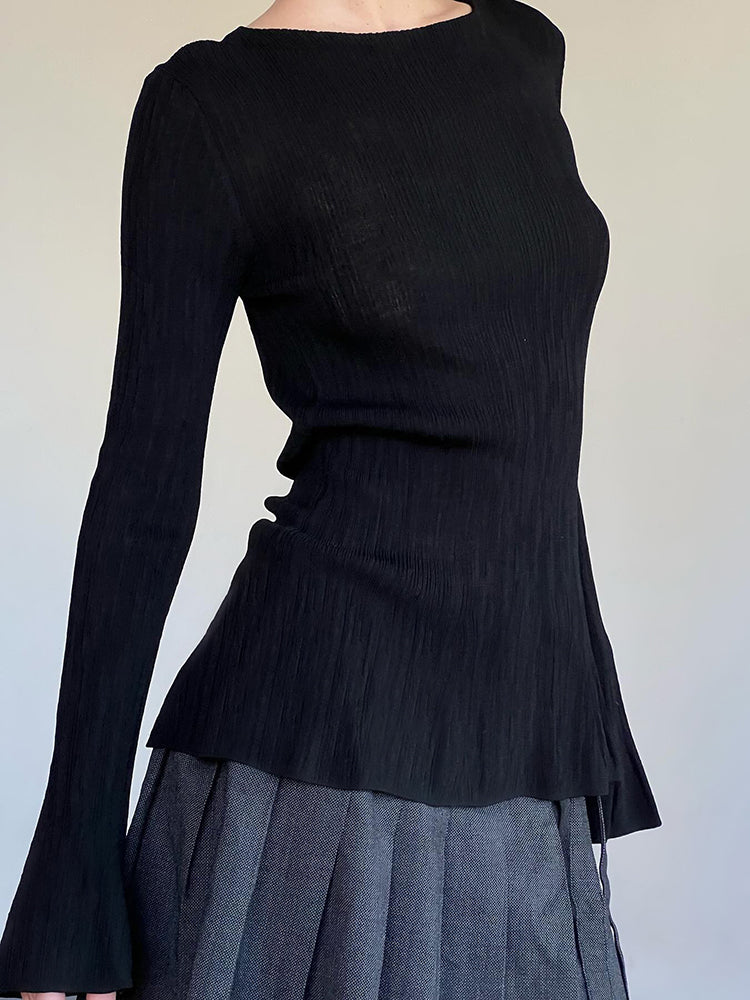BXOXO - summer inspo Black Solid Slim Flared Sleeve Elegant T Shirt Women Simple Basic Fashion Spring Autumn Knitted Top Tees