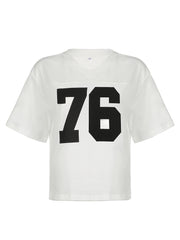 BXOXO - summer inspo Digital Print Casual Loose White T Shirts For Women V Neck Short Sleeve Preppy Streetwear Summer Top Tees Football Jersey