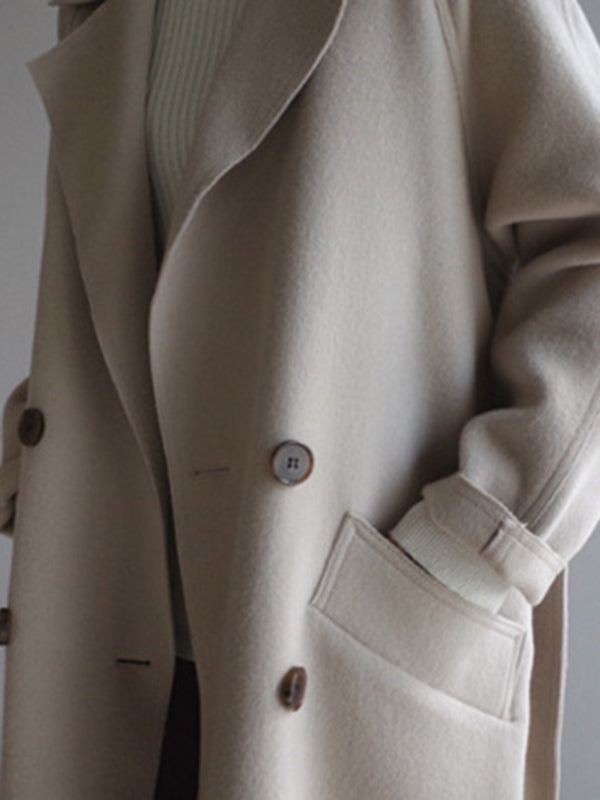 BXOXO Urban Loose Solid Color Belted Woolen Coat
