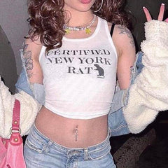 Bxoxo Punk hip hop women's tank top vintage harajuku gothic aesthetic Y2K street grunge geometric pattern print emo girls baby t-shirt