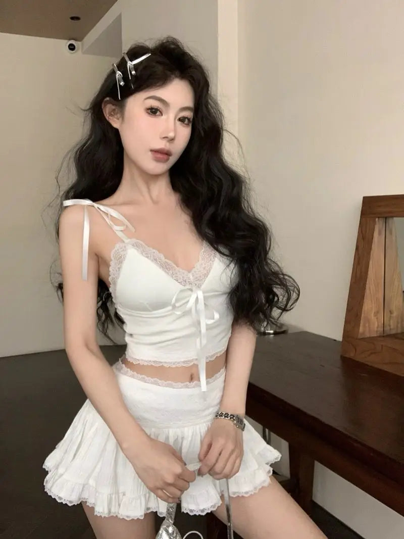 BXOXO Lace Sling Y2k Clothes Women Summer Crop Top Harajuku Backless Sexy Streetwear Body Tee 2000s Kawaii Tank Tops Camis Coquette