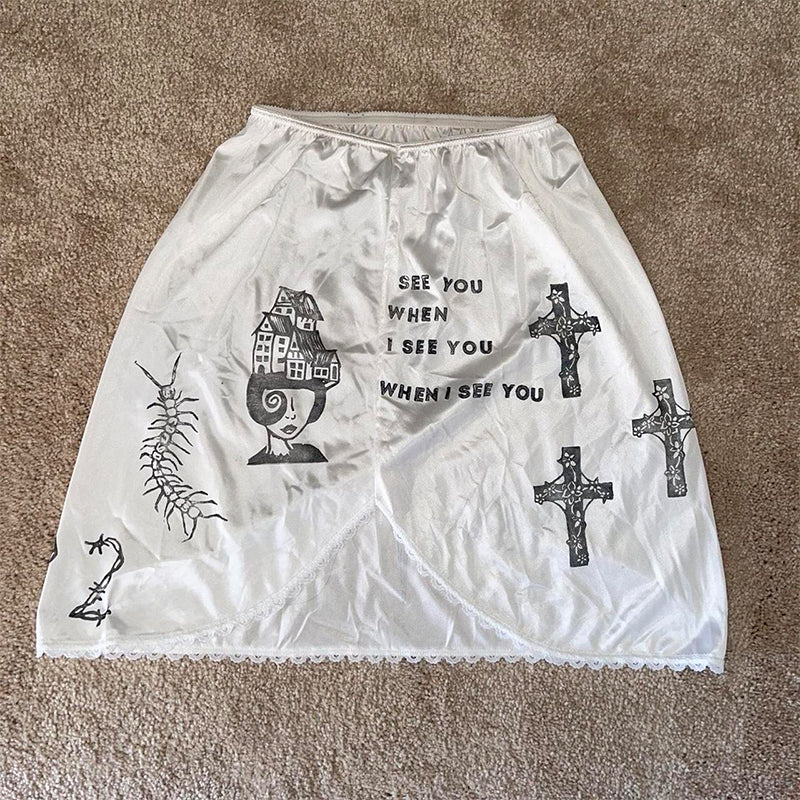 Bxoxo Y2K Grunge gothic hip-hop emo girls rock streetwear punk women's high waist skirt geometric print Chic skirt vintage Harajuku