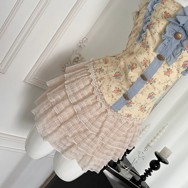 BXOXO - summer inspo Sweet Style Skirt Sets Women Floral Slim Fit Strapless Short Top Cake Mini Skirt Two Piece Set