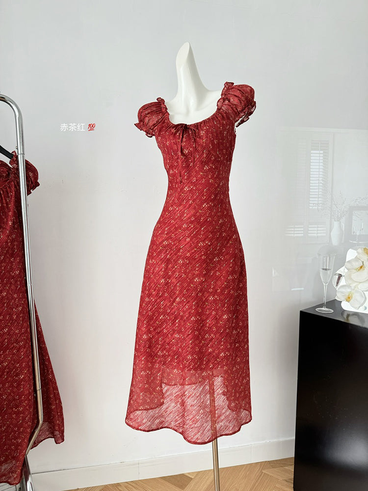 BXOXO - summer inspo French Vintage Floral Dresses For Women Fashion Square Neck Dress Elegant A-line Dress Prom Robe Summer New