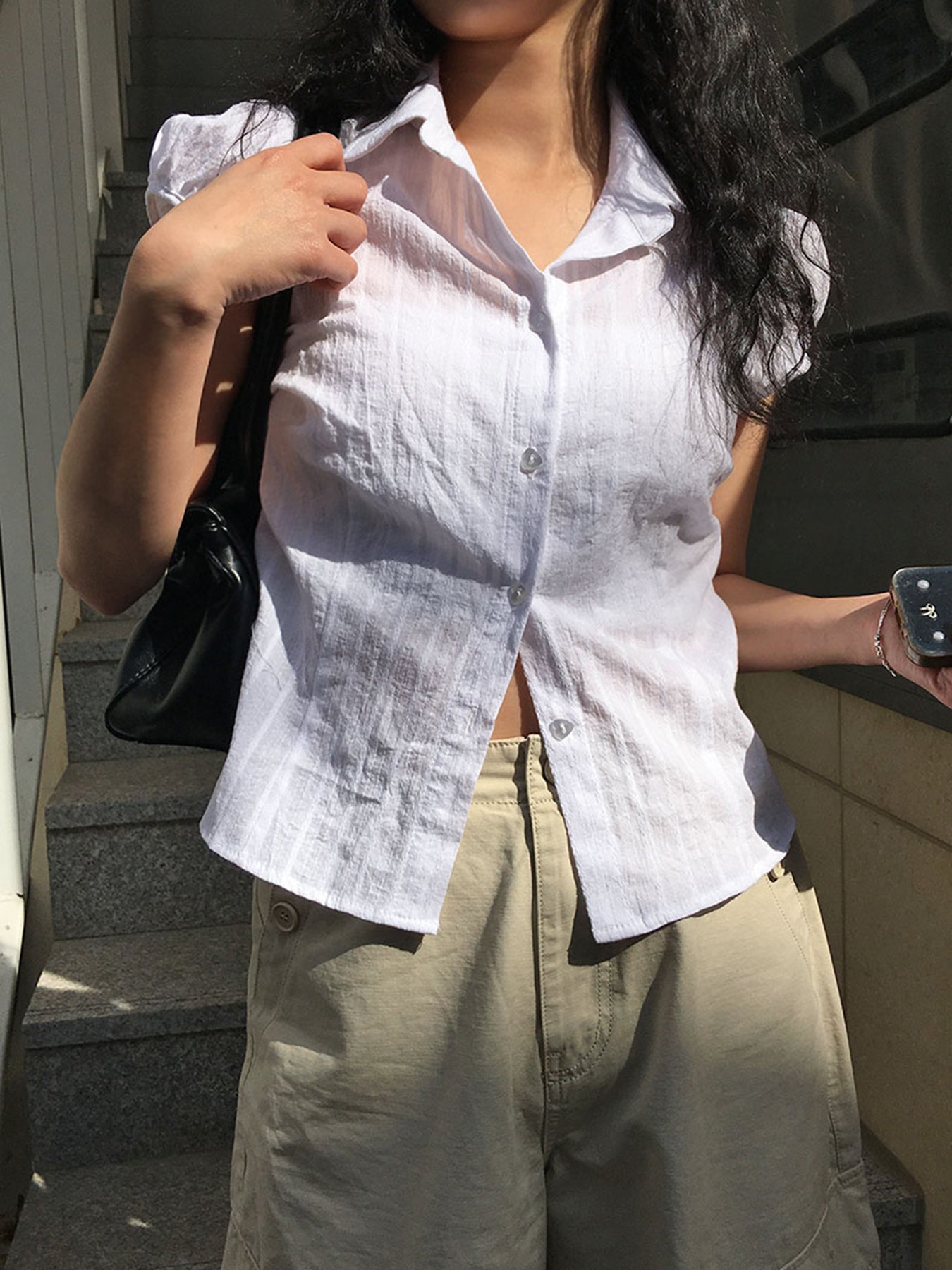 BXOXO - summer inspo Sweetown White Solid Single Breasted Turn Down Collar Casual Shirts Women Simple Puff Sleeve Japanese Y2K Preppy Summer Tops