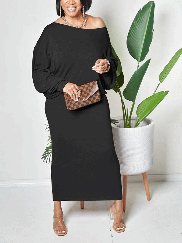 Solid Batwing Sleeve Maxi Dress