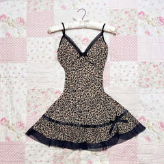 Bxoxo Women's dress pink leopard print fashion streetwear retro aesthetic Y2k cute bow casual hip hop emo girl punk sweet v-neck dress