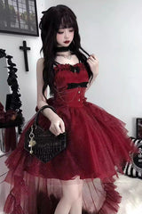 BXOXO - Red Shining Bowknot Irregular Sweet Princess Gorgeous Lolita Jsk Dress (Include Train)