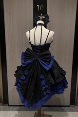 BXOXO - Black/Blue Print Ruffle Bowknot Gothic Princess Lolita Jsk Dress