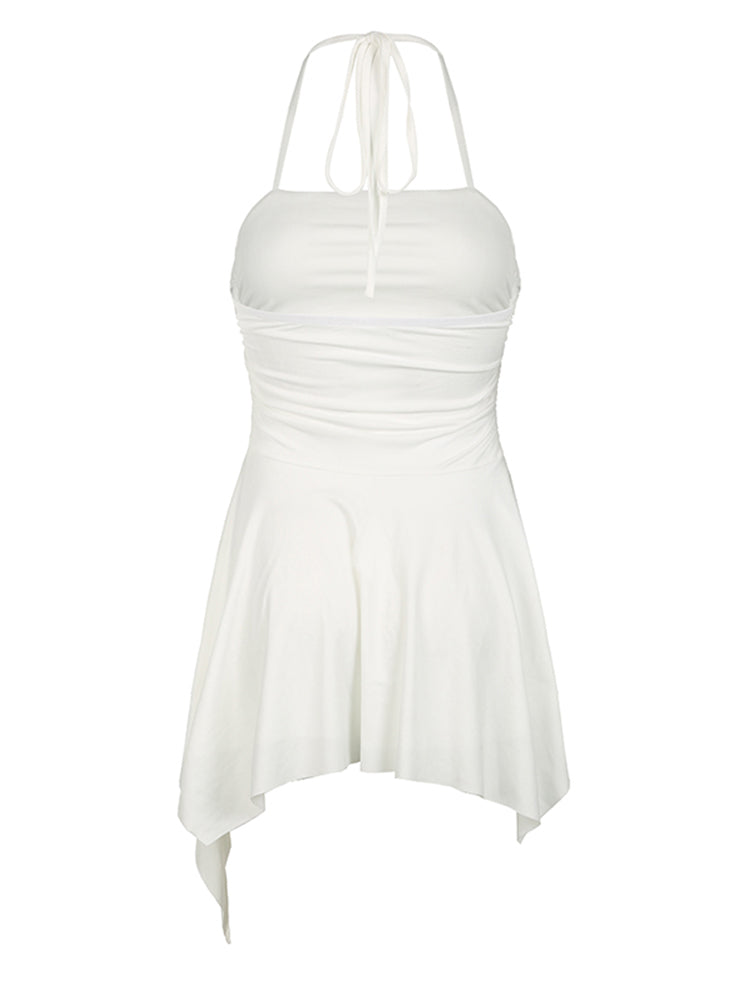 BXOXO - summer inspo Backless Halter Lace Up Sexy Boho Asymmetrical Short Dress For Women Sleeveless Skinny A Line Rave Baddie Vacation Outfits
