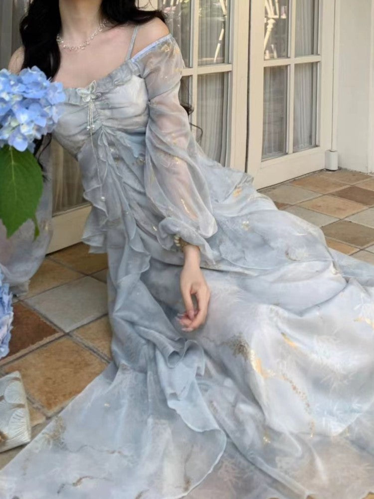 BXOXO party look inspos Autumn French Print Fairy Midi Dresses for Women Elegant Ruffles A-Line Birthday Party Dress Female One Piece Clothes Fashion