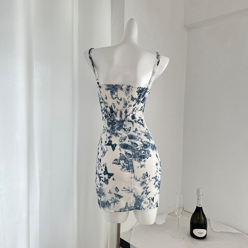 BXOXO - summer inspo 2025 Summer New Sleeveless Suspender Dress Women Vintage Style Butterfly Printed Seaside Vacation Slim Fit Dress