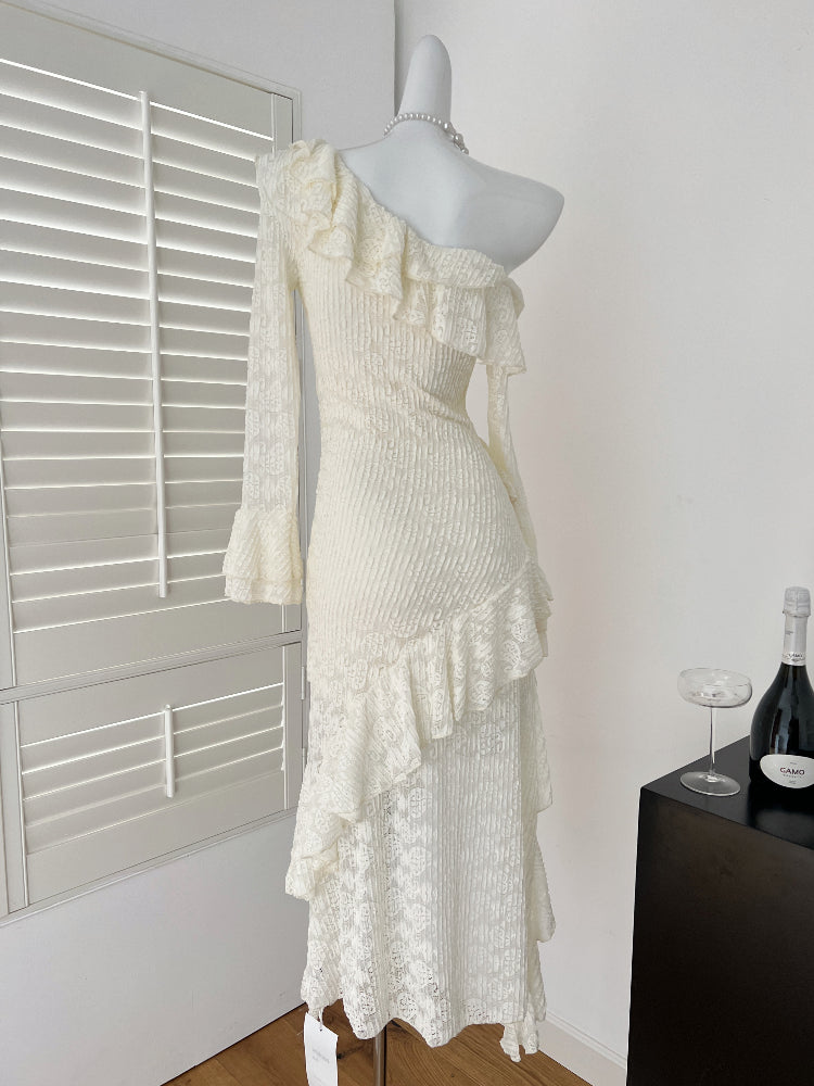BXOXO France Elegant Romantic Fashion Evening Dress Women Off Shoulder Ruffle Flounce Long Party Dress Female Casual Chic Clothing New