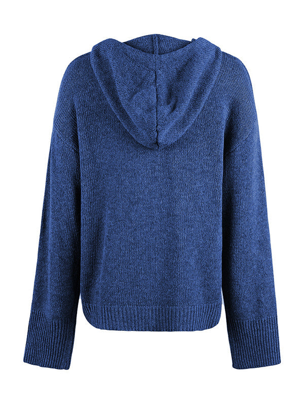 BXOXO Wrap Buttoned Hooded Solid Color Cardigan