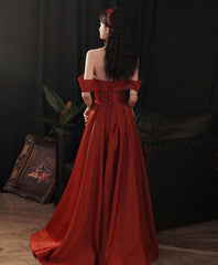BXOXO Simple Red Satin Long Prom Dress, Burgundy Formal Graduation Dresses