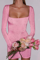 BXOXO - Pink Rhinestone U Neck Mini dress