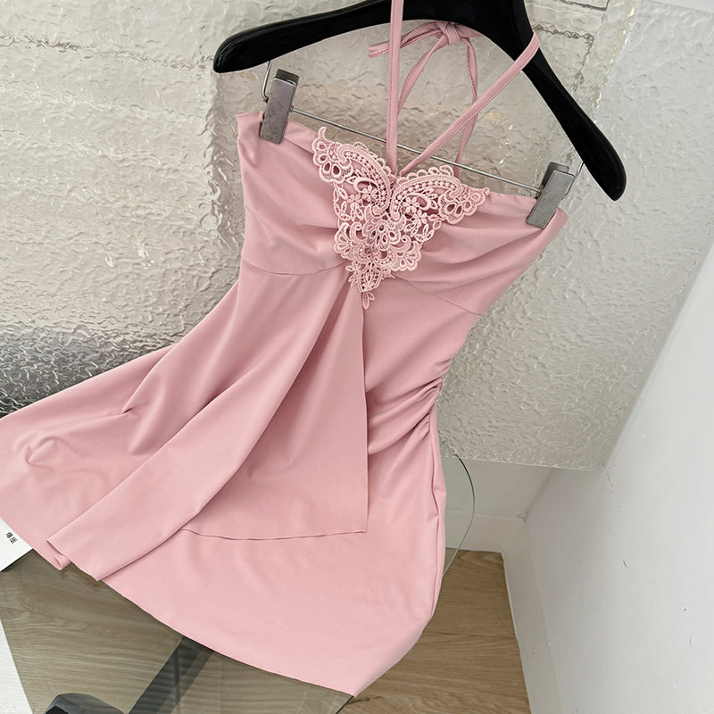 BXOXO - summer inspo Elegant Pink Halter Neck Dress Slimming Bodycon Skirt Women Fashion Design Sense Niche Sleeveless Dress 2025 New