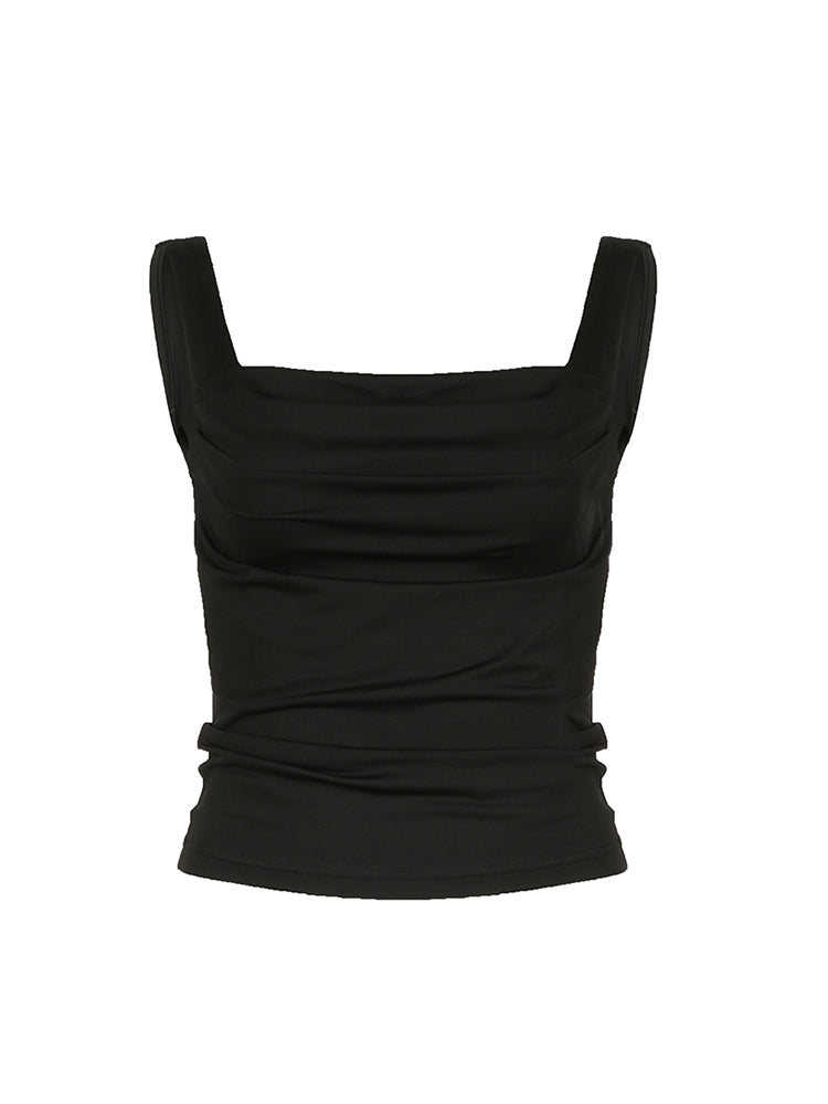 BXOXO - summer inspo Solid Backless Ruched Square Collar Basic Crop Top Women Slim Sexy Tank Vest