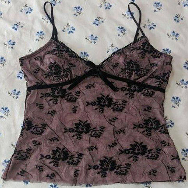 Bxoxo Cute Lace Bow Women Tank Vest vintage Aesthetic Y2K Sweet Harajuku crop tops Streetwear Hip Hop Punk Rock emo girl Baby T-Shirt