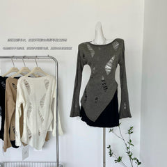 BXOXO - summer inspo Slim-fit Sexy Hollow-out Knitted Sweater Korean Fashion Vintage Party College Pullover Sweater