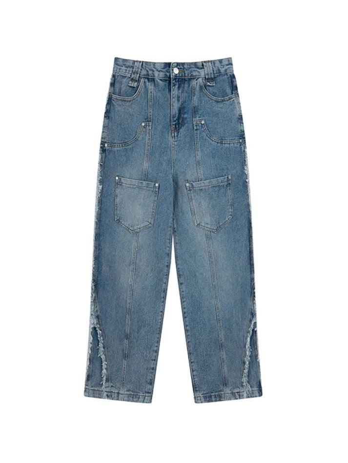Vintage Multi Pocket Side Raw Trim Cargo Jeans