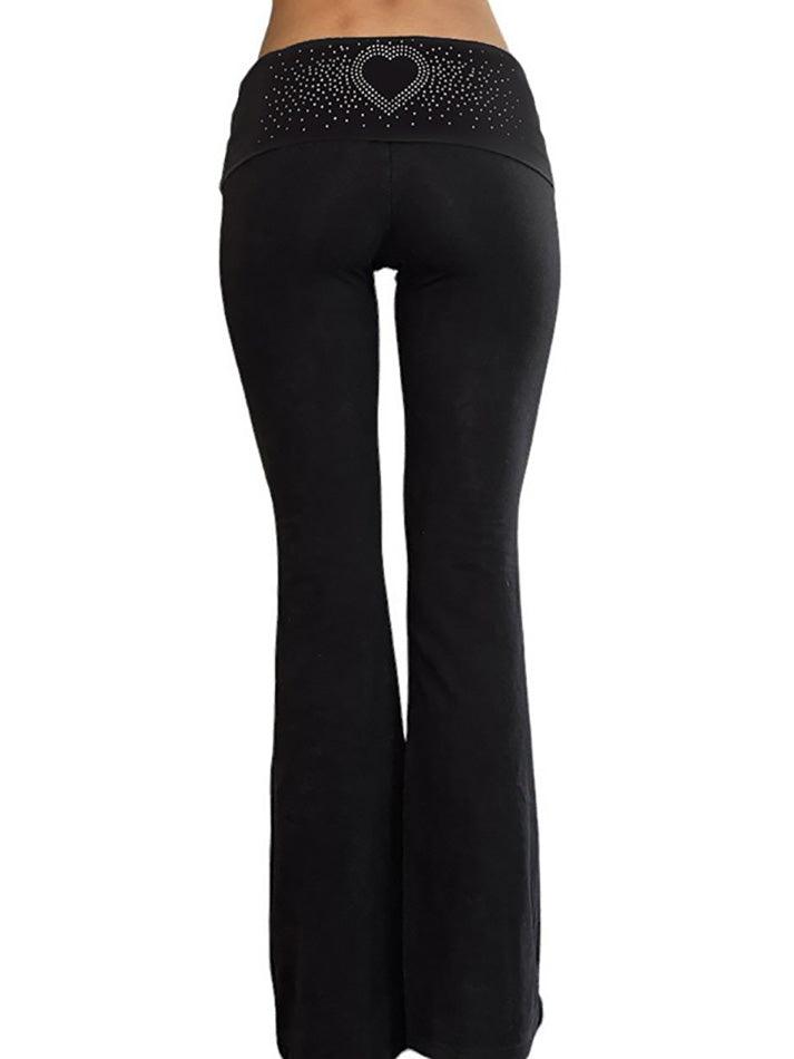 BXOXO - Y2K Heart Rhinestone Foldover Flared Pants