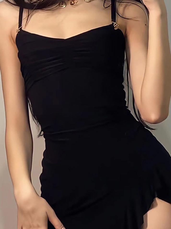 BXOXO - Ruffle Asymmetrical Ruched V-Neck Mini Dress