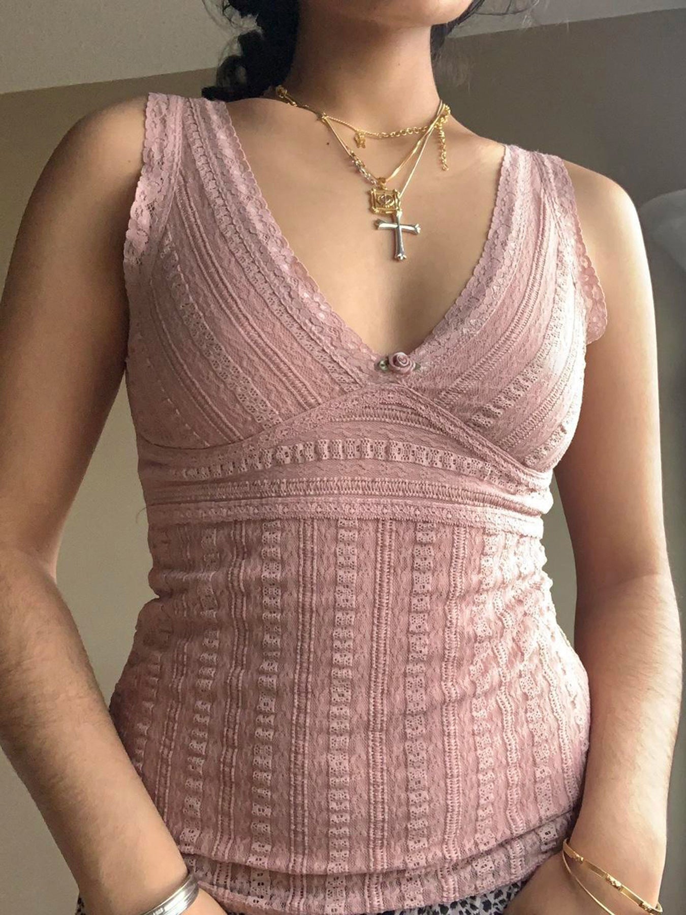 BXOXO - summer inspo Pink Sweet Slim Sleeveless V Neck Cute Y2K Lace Vest Top Women 2000s Kawaii Clothes