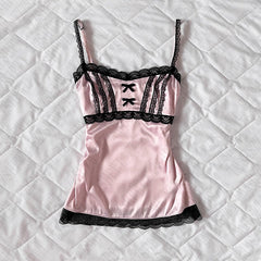 Bxoxo Cute Lace Bow Women Tank Vest vintage Aesthetic Y2K Sweet Harajuku crop tops Streetwear Hip Hop Punk Rock emo girl Baby T-Shirt
