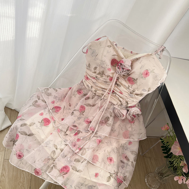 BXOXO - summer inspo Spicy Girl Sweet Lace-up Suspender Dress Floral Print Flounce Slim Sleeveless Dresses Summer New Party Beach Style Dress