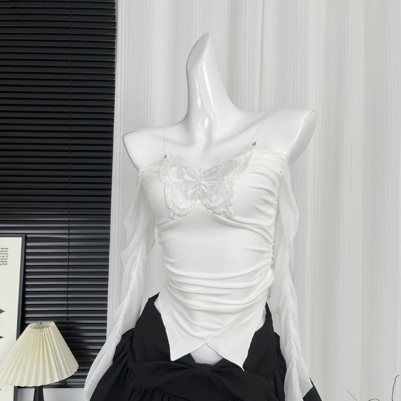 BXOXO - summer inspo Women's Sexy chic butterfly design Fashion Shirt Fall Black Off-the-shoulder Lace Party Blouse Chic Y2K Elegant Short Blous
