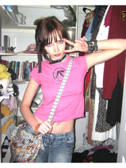 Bxoxo Y2K American retro streetwear hip-hop gothic sexy women crop top rock emo girl punk Harajuku chic geometric print slim baby tees