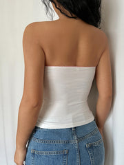 BXOXO - summer inspo Sweet Y2K Contrast Lace Strapless White Tube Top Women 2000s Cute Kawaii Cropped Vest