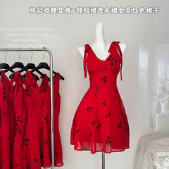 BXOXO - summer inspo Beach Style Suspender Mini Dress Female Summer New V-neck Short Skirt Sexy Party Club Dress Elegant Simple Dress