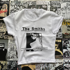 Bxoxo Harajuku Gothic vintage aesthetic Casual Women's Slim Baby Short Sleeve Grunge Punk Rock Hip Hop Y2K Sexy Summer White Crop Tops