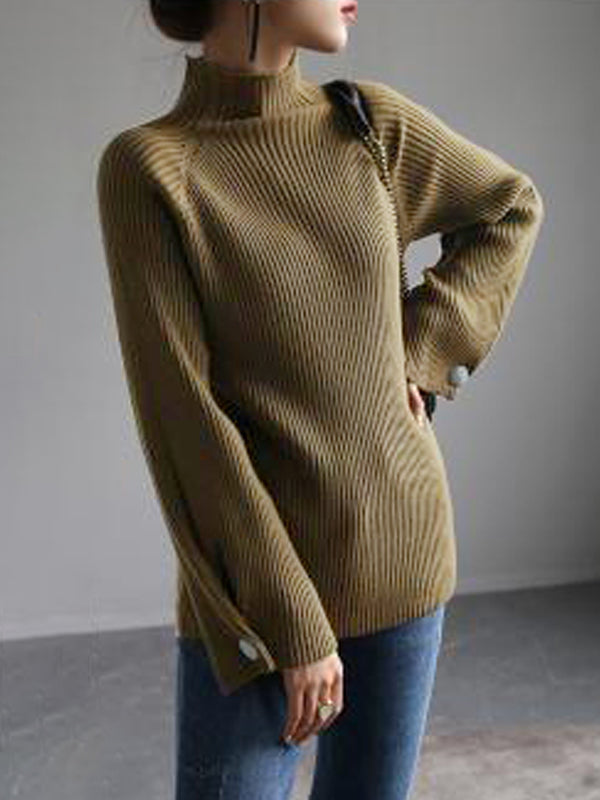 BXOXO Simple Loose Solid Color High-Neck Sweater