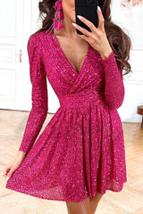 BXOXO - Girls Night Out Sequin Wrap Long Sleeve Mini Dress