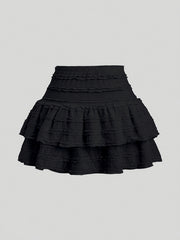 BXOXO Solid Color Lace Trim Number Print Double Layer Hem Skirt, Casual & Vacation Y2K Outfit