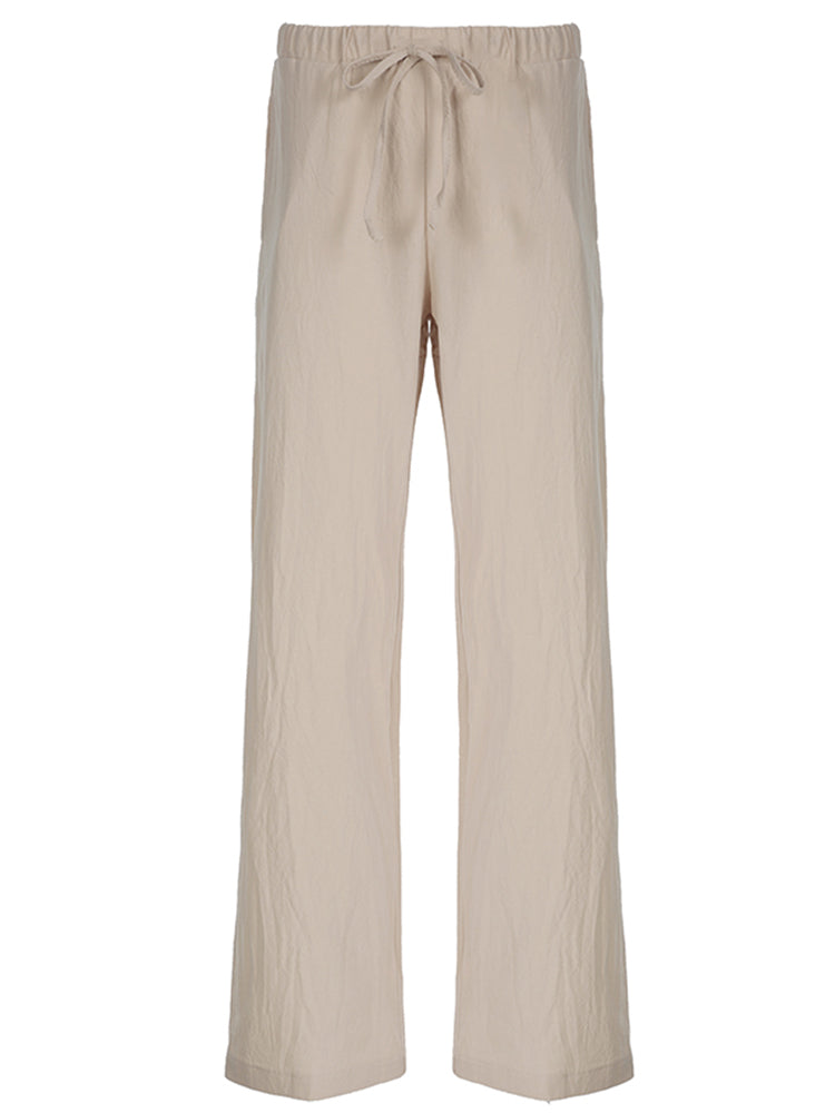 BXOXO - summer inspo Sweetown Solid Loose Casual Boho Straight Leg Pants For Women Simple Lazy Comfortable Summer Vacation Trousers