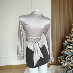 BXOXO - summer inspo Stylish Lace-up Satin Tops Korean Fashion Elegant Bow Sexy And Elegant Lace Party Blouse Cozy Party Elegant Shirts Blous