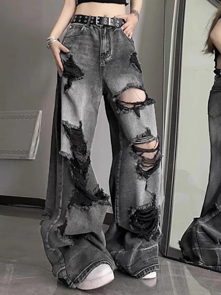 BXOXO Washed Black Ripped Boyfriend Jeans