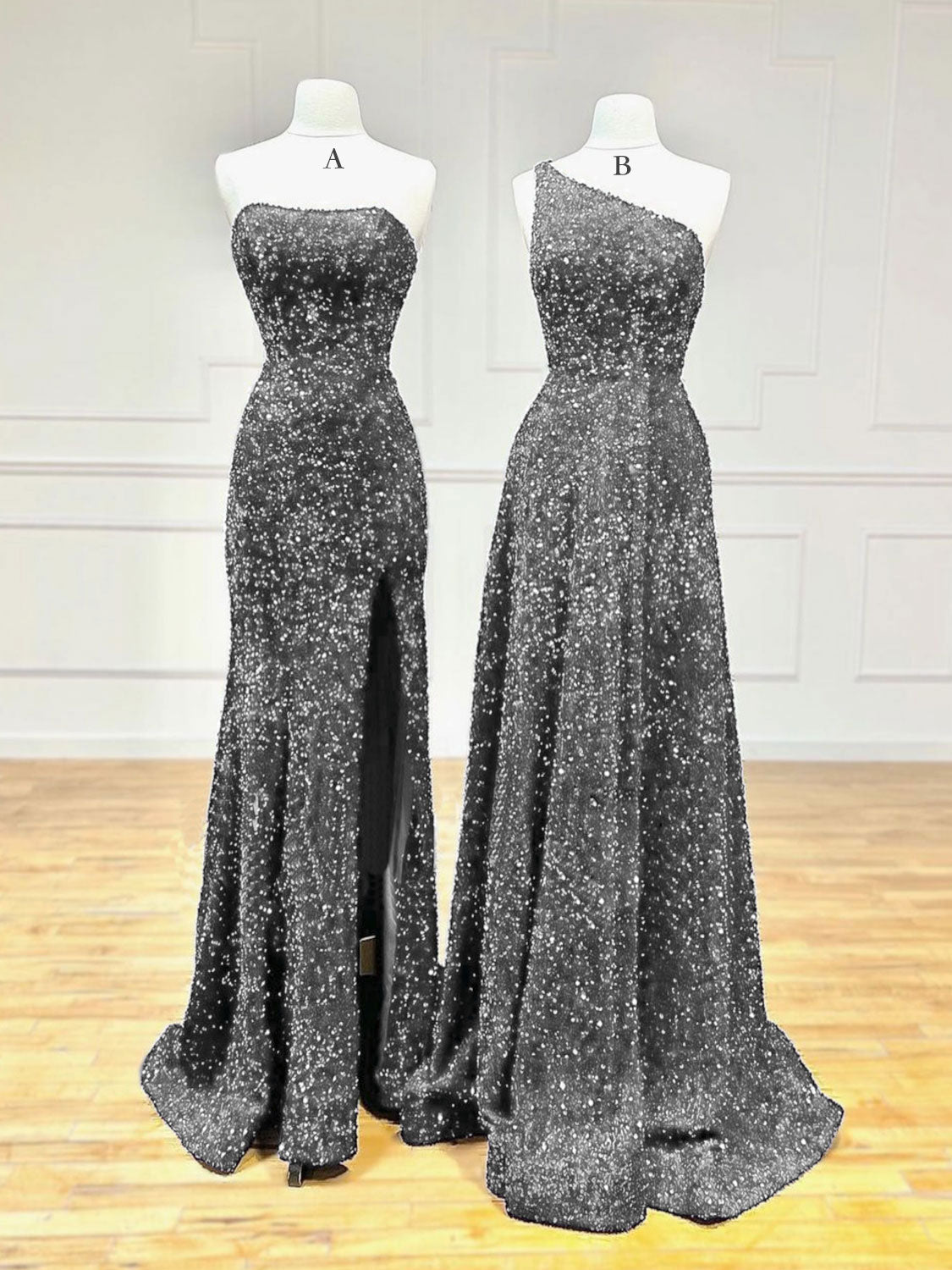 BXOXO Unique Velvet Sequin Mermaid Burgundy Long Prom Dress, Burgundy Formal Evening Dress