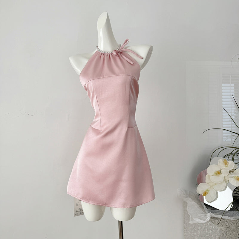 BXOXO - summer inspo 2025 Summer Fashion Halter Dress Women Temperament Mini Dresses Elegant Sleeveless Slim Fit A-line Dress